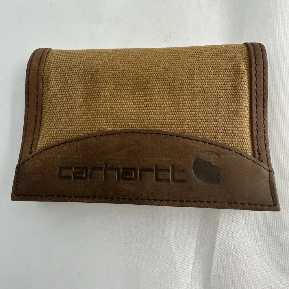 Carhartt Nylon Duck Trifold Wallet Heavy Duty Hook & Loop Closure Brown Canvas